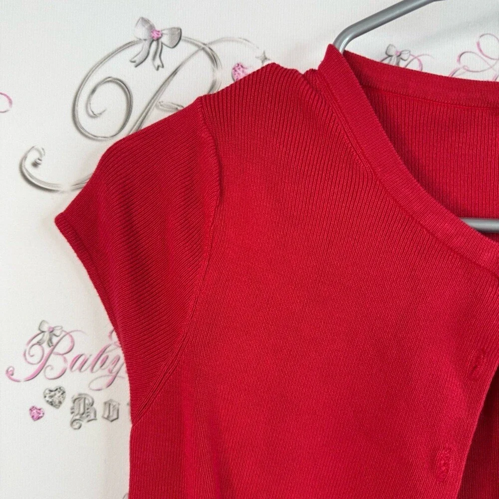Divided cardigan, T-shirt, bright Red Short Sleeve Button Down Shirt